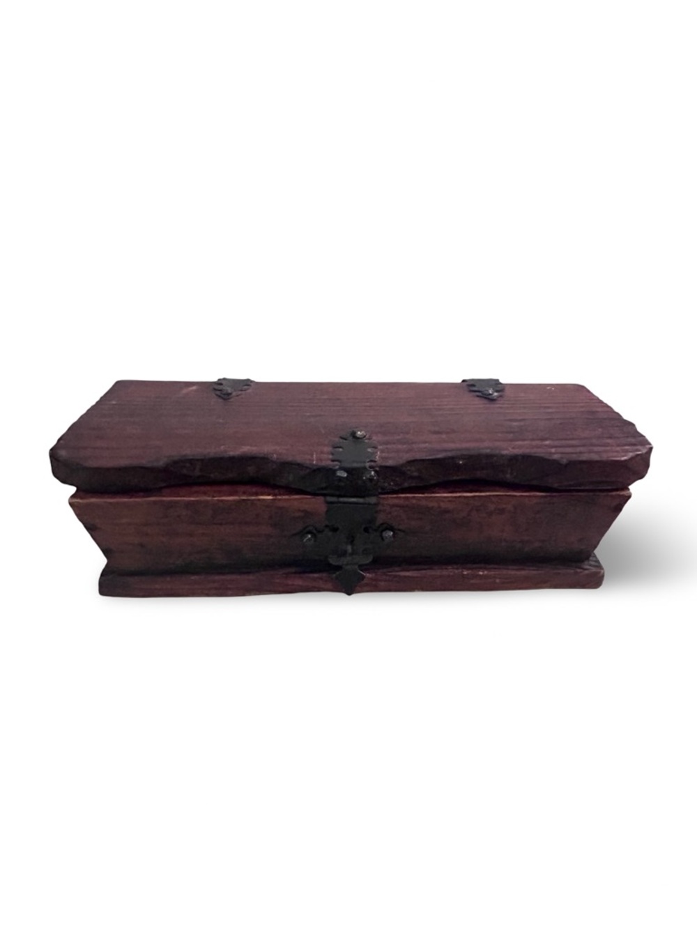 Vintage Handcrafted Wooden Box in Dark Brown with Black Hardware - Picture 2 of 6
